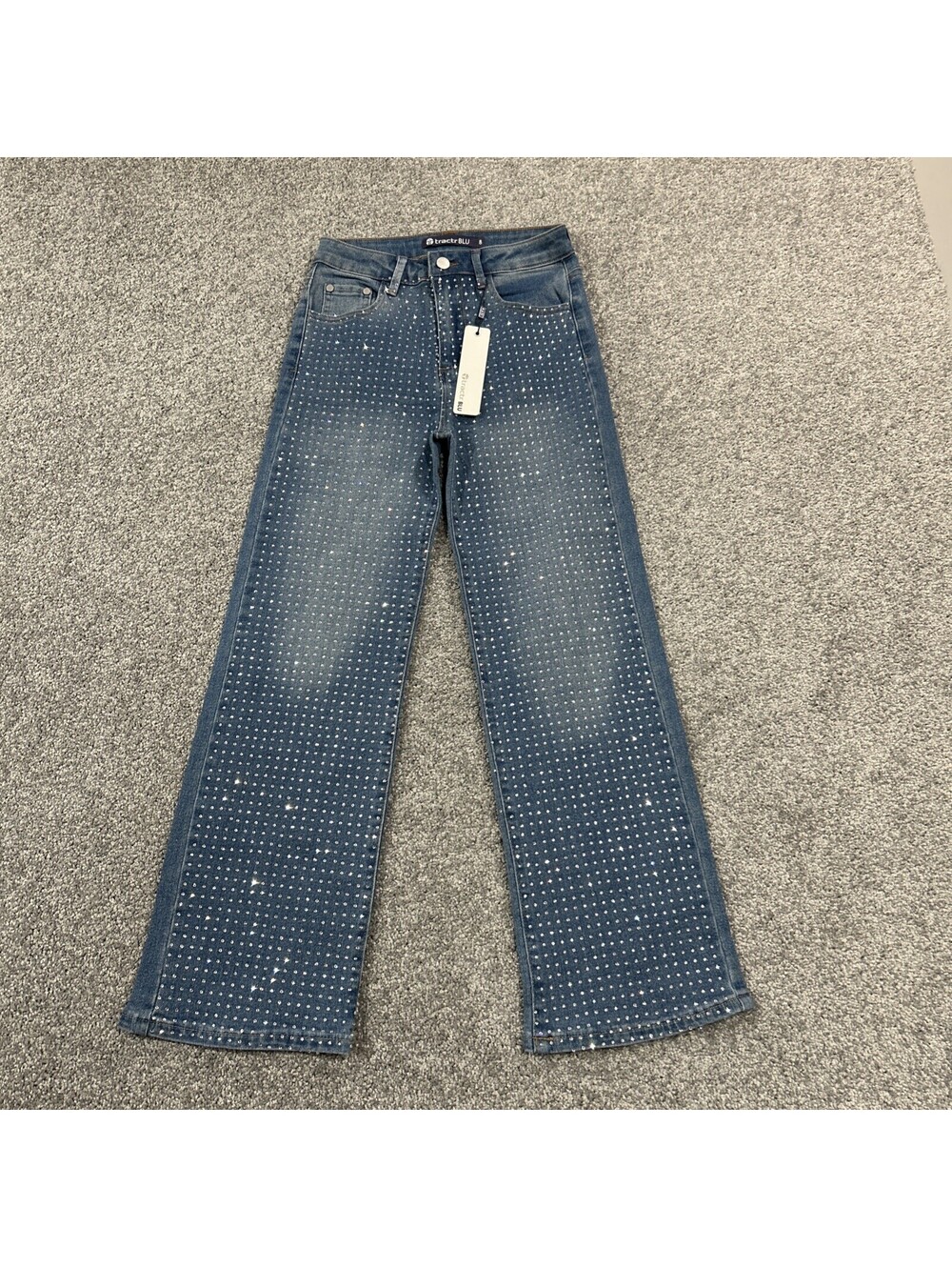 Tractr Blue Studded Blue Flare Kids Jeans